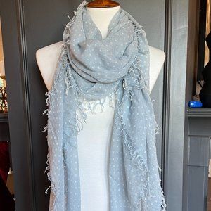 New Auth Chan Luu Polka Dot Print Cashmere Silk Scarf Color: Stone Blue